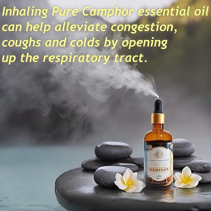 Luxurious Camphor Essential Oil by Enhanced Essentials| Slow Distilled & Pure| for Home Cleaning,Diffusers,Aromatherapy,Bath,Massage,Soap & Candle Making| 3.38 fl oz (100 ml)