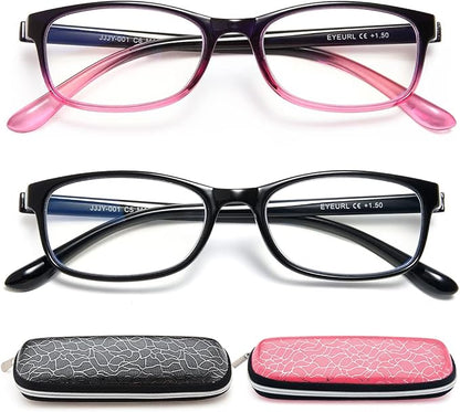 EYEURL 2 Pack Reading Glasses Blue Light Blocking Readers for Women-TR90 Lightweight Computer Reading Glasses Stylish Rectangular Frames Eyeglasses+2.5