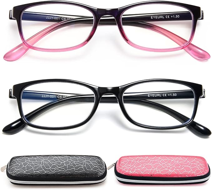 EYEURL Reading Glasses For Men Women - Blue Light Blocking Glasses Reduce Eyestrain - 2 Pack TR90 Frame Lightweight +3.25