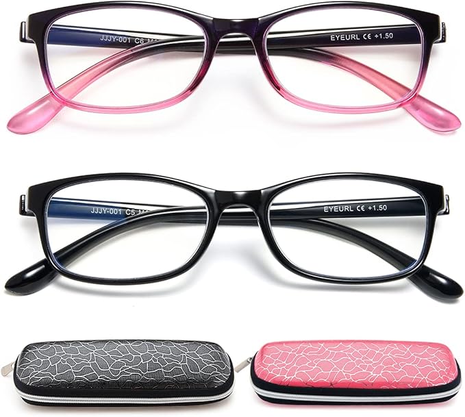 EYEURL 2 Pack Reading Glasses Blue Light Blocking Readers for Women-TR90 Lightweight Computer Reading Glasses Stylish Rectangular Frames Eyeglasses+2.75