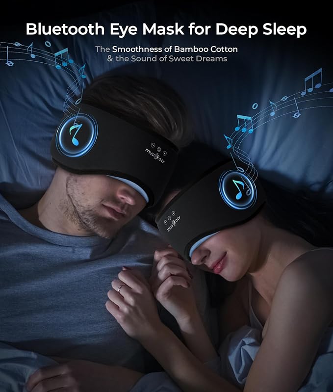 MUSICOZY Sleep Headphones Eye Mask Bluetooth 5.4, Bamboo Cotton Full Coverage Headphones Headband for Side Sleepers, Wireless Earphones with Speaker Sleep Music Earbuds for Men Women (Classical Black)