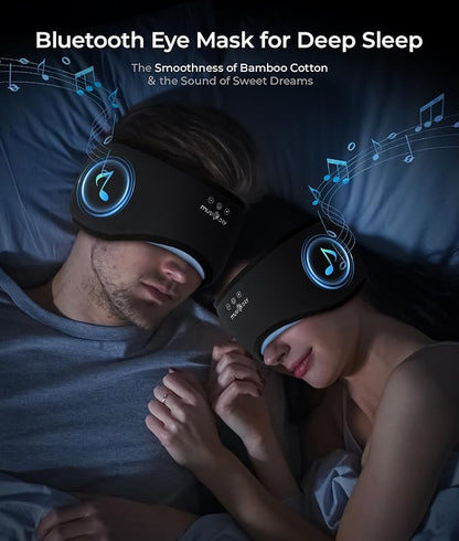 MUSICOZY Sleep Headphones Eye Mask Bluetooth 5.4, Bamboo Cotton Full Coverage Headphones Headband for Side Sleepers, Wireless Earphones with Speaker Sleep Music Earbuds for Men Women (Classical Black)