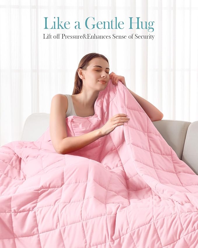 Topblan Weighted Blanket Full Size, Breathable 12lbs Weighted Blanket for Adults, Cooling Blanket for Bed Sofa,Warm Heavy Blanket Machine Washable,48 x 72 inches, Pink