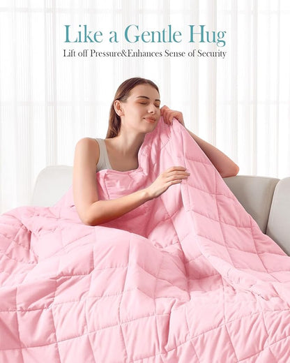 Topblan Weighted Blanket 15 pounds, Soft Cooling Weighted Blanket Full Size for Adults, Breathable Comfort Blanket with Glass Beads for Bed Sofa All Season, 48 x 72 inches, Pink