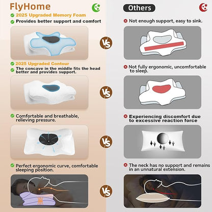 Cervical Neck Pillow, Memory Foam Pillow for Neck Pain Relief, Contour Neck Support Pillows with Cooling Pillowcase, Dreamers Relief Pillow, Ergonomic Bed Pillows for Side Back Stomach Sleepers