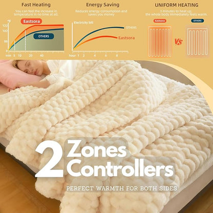 Heated Blanket Electric Blanket Heating, Dual Control Soft Ribbed Faux Fur Electric Blanket with 12 Heat Levels 12H Timer ETL FCC Certified Machine Washable (White, King | 90" x 100")