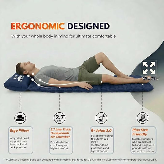 1.8 Pounds Ultralight Camping Sleeping Pad - R-Value 3.0 for 4 Seasons, Durable & 100% Waterproof Outdoor Air Mattress, Compact Sleeping Mat for Hiking, Backpacking, Travel