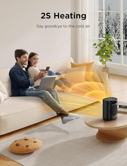 1500W Space Heater for Indoor Use, 2S Fast Heating, Electric Ceramic Heater with Thermostat, 24H Timer, Overheat & Tip-over Protection, for Office Bedroom Use