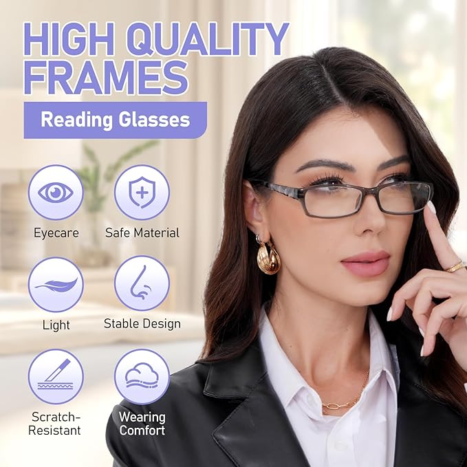 Kerecsen Reading Glasses 5 Pairs Fashion Ladies Readers Spring Hinge with Pattern Print Eyeglasses for Women (5 Grey, 1.25, x)
