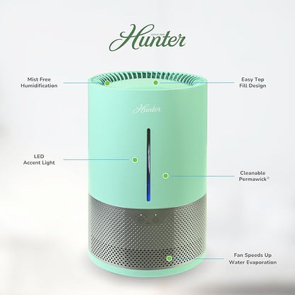 HHE150 Hunter Aspire 4.8L Evaporative Humidifier with PermaWick Filter (4.8L) - Remove Contaminants & White Dust for Clean Mist & Air – Medium Humidifier for Home, Bedroom, or Dorm - Aqua