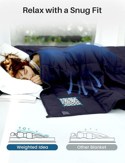 Weighted Idea Weighted Blankets for Adults (Navy Blue,60"x80",20lbs) Breathable Cooling Blanket Queen Size with Premium Glass Beads Heavy Soft Throw Blanket for All-Season