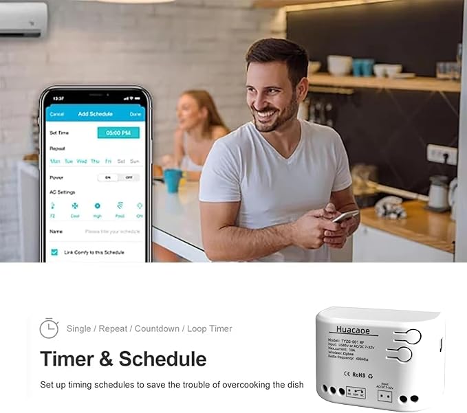 Smart Relay Module,Zigbee WiFi Wireless Garage Door Opener,1CH DC 7-32V/USB 5V Remote Control,Dry Contact Momentry Switch,Compatible with Alexa and Google Home