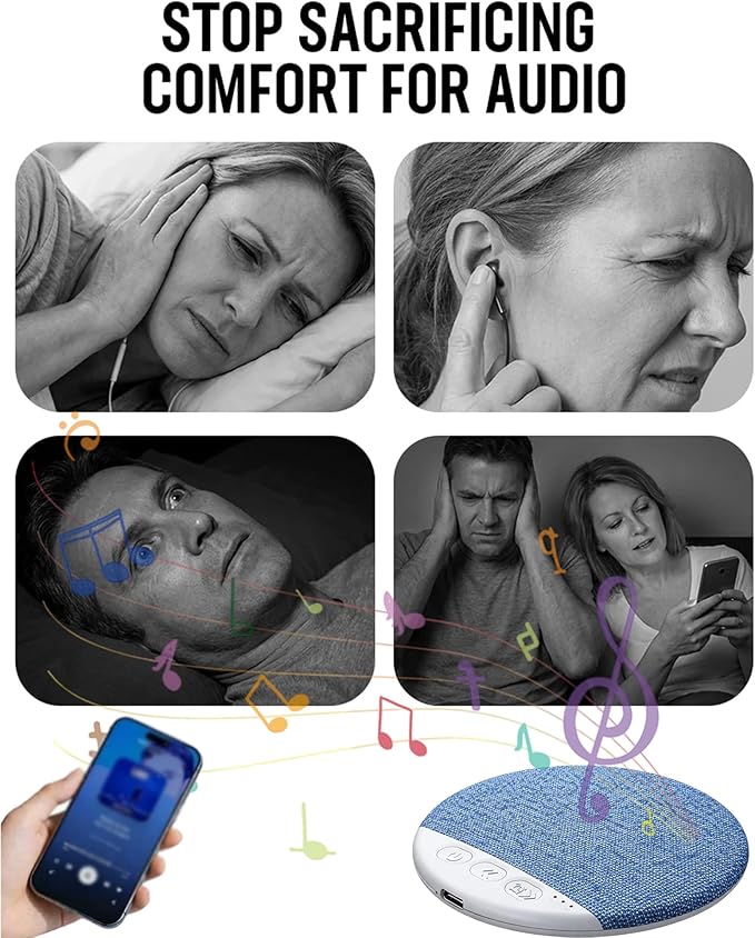 Sleep Pillow Speaker, Bluetooth Under Pillow Speaker for Sleeping, Bone Conduction Ultra-Flat Sleep Headphones with Soothing White Noise & Hi-Fi Sound, Automatic Shut-Off Time for Side Sleepers(2pcs)