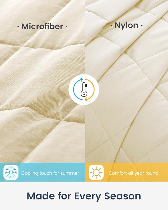 Drewin 15lbs Weighted Blanket Full Size, Reversible Microfiber Weighted Blanket for Adults, Soft Cool Bed Blanket for All Season, Hot Sleepers, Premium Ceramic Beads, 48 x 72 inches, Beige