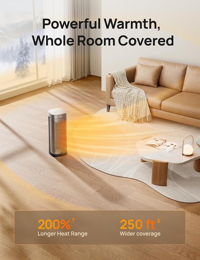 DREO Space Heaters for Indoor Use, Fast Heating Portable Heaters with Remote, Large PTC Ceramic Electric for Bedroom, 12H Timer, 70° Oscillation, Overheat Protection, 1500W Safety Heat for Home Office