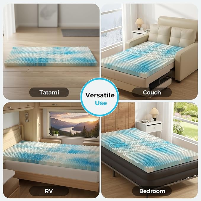 DUMOS 4 Inch 5-Zone Memory Foam Mattress Topper Twin, Cooling Gel Infused Pressure Relief Bed Topper for Back & Hip Pain, Soft Dorm RV Camping Mattress Pad, Blue