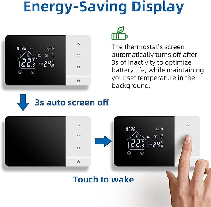 Smart Home Thermostat – WiFi Heat and Cooling Controller, Voice and App Operated, Touch Panel Display | TemperaturesRegulator for Indoor Living, Bedroom, Bathroom, Room Climate Control, Energy Saving