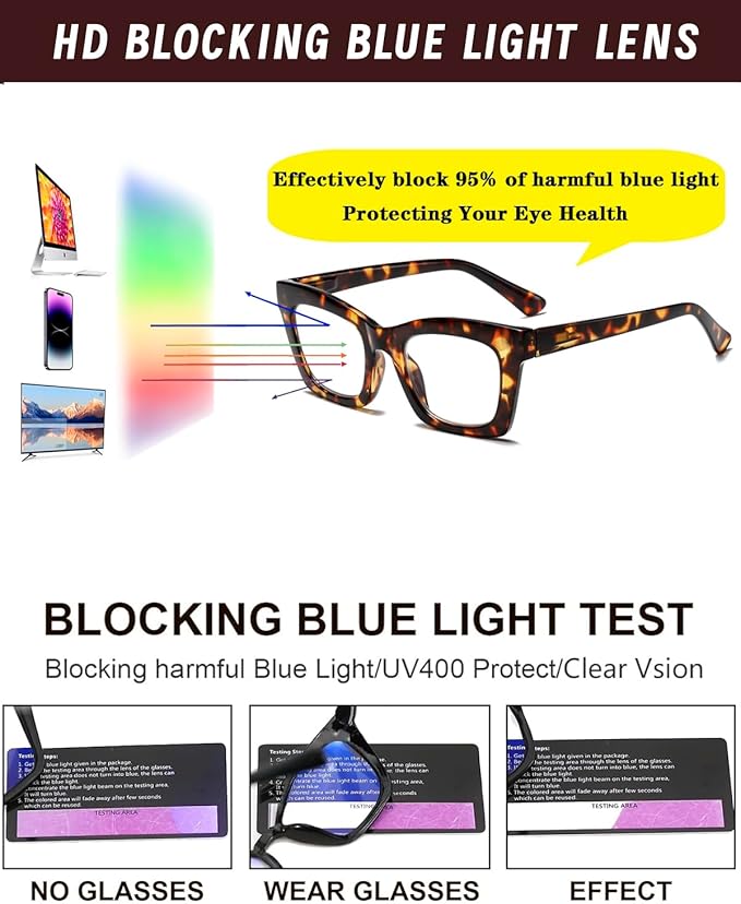 Hubeye Oprah Style Reading Glasses for Women Men Blue Light Blocking Computer Square Readers with Spring Hinge