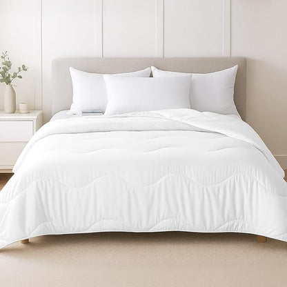 Lightweight Comforter Cooling White, All Season Duvet Insert Breathable Queen Size Summer Bedding, Soft Microfiber Cool Down Alternative Quilt with Corner Tabs, 88x88 inch