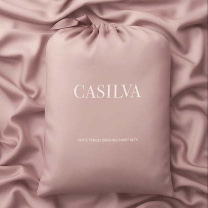 CASILVA Eucalyptus Sheets - Infused with Silver for Anti-Odor, Softer Than Silk Fibers, More Cooling Than Cotton - Perfect for Hot Sleepers & Sensitive Skin - 100% Tencel Lyocell - Queen Sheet Set