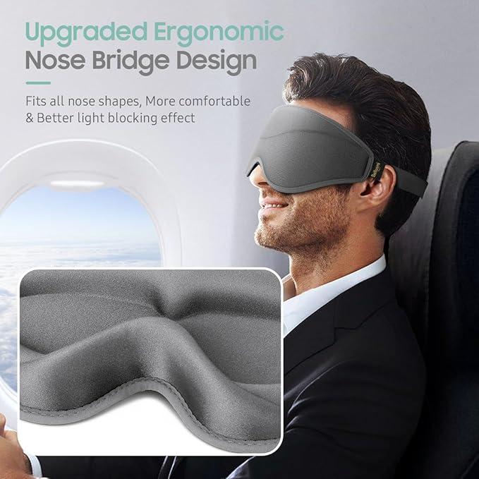 Sleep Mask, Premium Eye Mask for Sleeping, Completely Blackout, Superior Soft Comfort, Upgraded 3D Ergonomic Designed Sleeping Mask for Home, Office, Travel, Meditation, Yoga, Grey