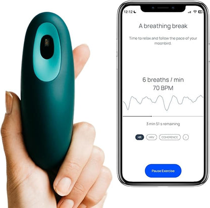 Moonbird Breathing & Meditation Device - Instant Stress Relief, Anxiety Relief, Relaxation for Women & Men - Helps with Better Sleep, Stress, and Overall Health- Biofeedback Device - Blue Green