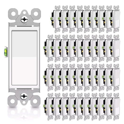 Greencycle 3 Way Light Switch,Three Way Single Pole Switches, 15A 120-277V Rocker Paddle Wall Switch,On Off Switches, Self-Grounding, UL Certified,Residential and Commercial Grade,White,40PK