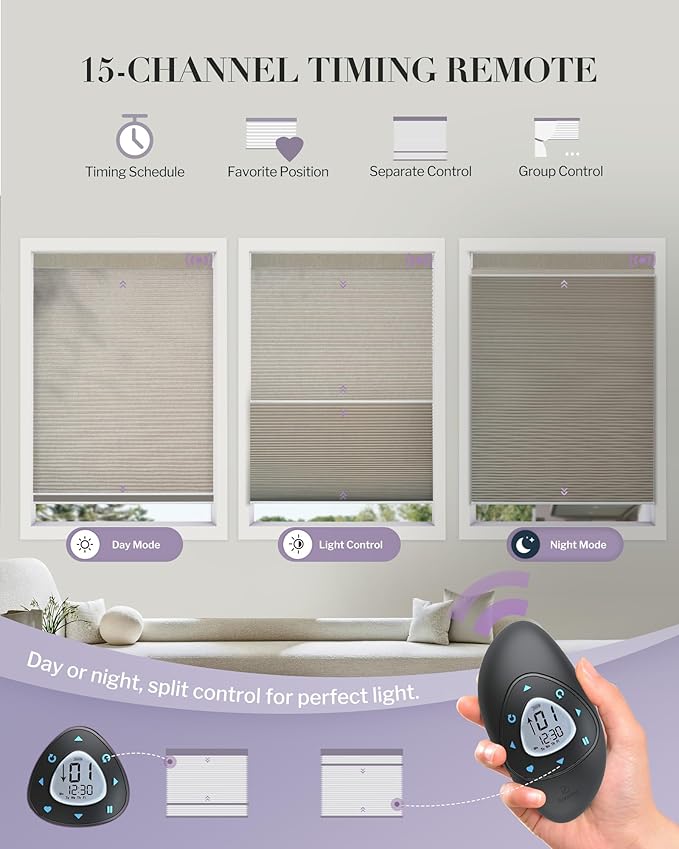 Graywind Motorized Day Night Cellular Shades with Remote, Smart Honeycomb Blinds Compatible with Alexa & Google Home, Custom Size Blackout/Privacy for Bedroom, Living Room & Home Office, Brown