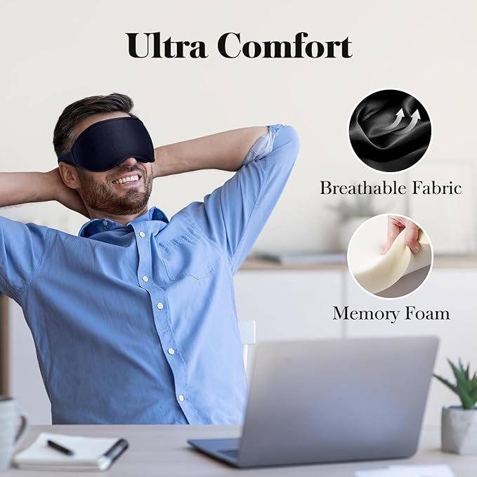 3D Eye Mask Sleep Mask for Men & Women, 100% Pressure-Free & Light Block-Out Eye Mask for Sleep with Easy Adjustable Strap, Night Eye Cover for Travel, Blue