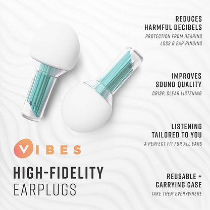 Vibes High Fidelity Ear Plugs - Invisible Earplugs for Music Concerts, Musicians, Motorcycles, Airplanes, Raves, and Work - Noise Reduction and Hearing Protection - Fits All Ears - Teal