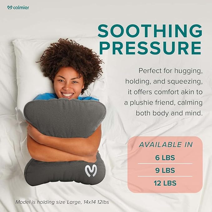 Calmier - 6 lb Sensory Weighted Pillow - Glass Bead Filled Hug Pillow - Ultra Plush Cozy Weight Sensory Pillows for Adults and Kids - Weighted Lap Pad (Light Gray- Fleece, 6 LBS)