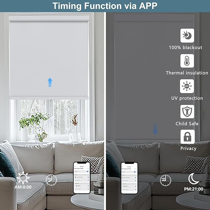 Bringnox No Drill Motorized Blinds with Remote,Blackout Windows,with Apple Homekit,Alexa,Google, with App,Voice Control Custom Size