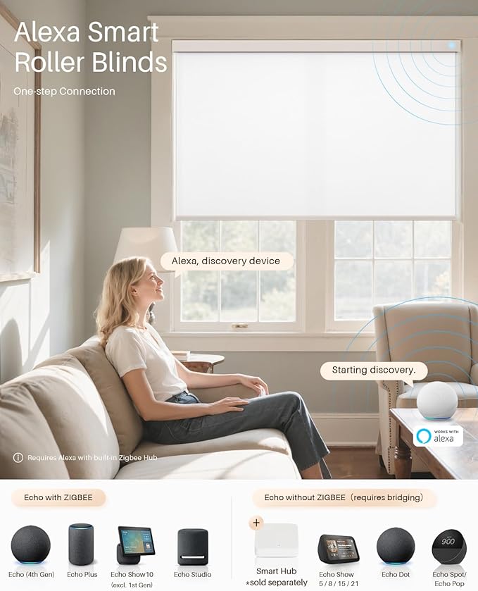 Smart Roller Shades for Windows, Alexa Blackout Motorized Blinds with Remote Control, Easy Install Automatic Electric Blinds for Indoor (70" W x 72" H, White)