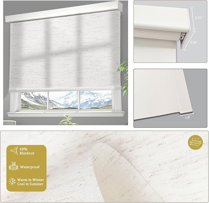 Motorized Blinds with Remote Cordless Automatic Motorized Shades Custom Blinds for Windows Smart Curtains Compatible with Alexa Google Home(Light Filtering Linen Sandy Beach,W32 x H72in)