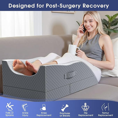 Leg Pillow, Leg Elevation Pillow with Pad and Memory Foam, Height Adjustable Bolster Pillow for Legs, Leg Pillow Elevation Blood Circulation, for Post-Surgery, Grey & White