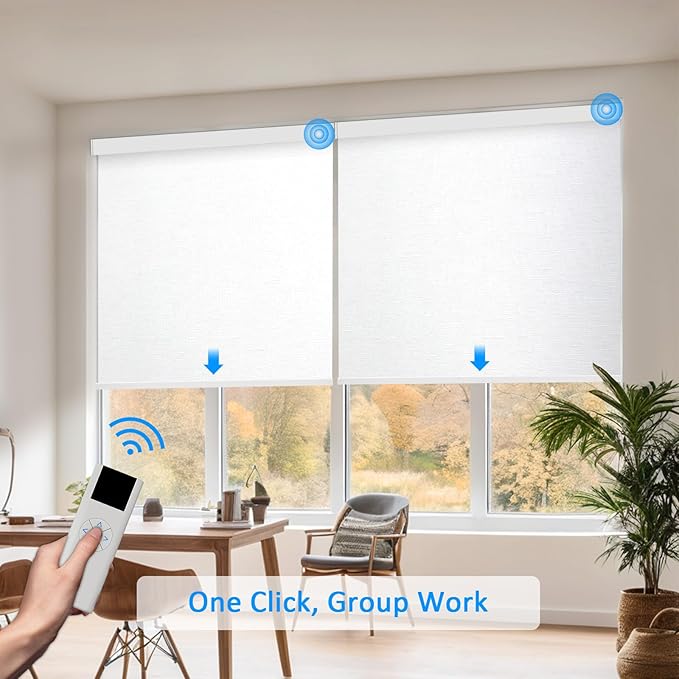 Motorized Blinds with Remote Cordless Automatic Motorized Shades Custom Blinds for Indoor Windows Smart Curtains with Alexa Google Home(Blackout Jacquard White,W57 x H72in)