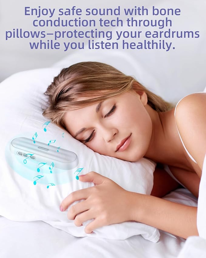 Private Bluetooth Speaker Under Pillow: Portable Bone Conduction Technology Sleep Aid with White Noise for Relaxation (White)