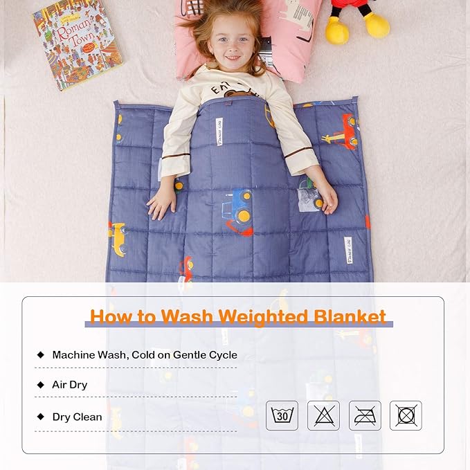 Uttermara Weighted Blanket 7 lbs, Ultra Cozy Minky Fleece and Cotton Sided with Cartoon Patterns, Reversible Heavy Blanket Great for Sleeping, 36x48 inches, Blue Car World