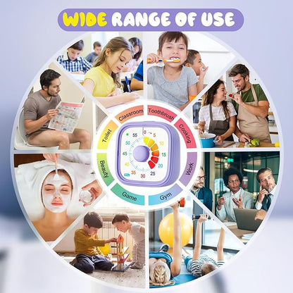Visual Timer for Kids & Adults – 60-Minute Countdown Timer with Colorful Dial – Time Management Tool for Classroom, Homework, Cooking, and Productivity with Silent Operation