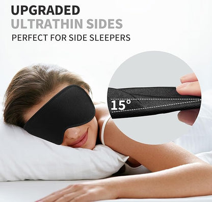 3D Sleep Mask for Men Women 2 Pack, Blackout Eye Mask for Sleeping Eye Mask for Side Sleeper, Memory Foam Adjustable&Washable, Airplane Travel Essentials Couples Yoga Meditation Office Black-Ice Silk