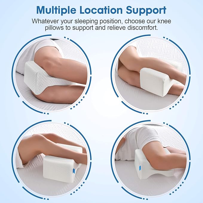 Memory Foam Knee Pillow, Sleeping Leg Pillow, for Side Sleepers & Pregnant Women - for Spinal Alignment, Relief Sciatica, Knee, Back, Leg & Hip Pain, with Washable Cover & Travel Bag, White