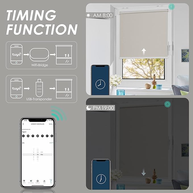 Allesin Motorized Roller Shade Blinds Work with Alexa for Window, Blackout Smart Shades Cordless with Remote Control, Electric Automated Blinds, Customized Size, Lithium Battery Motor(Grey Beige)