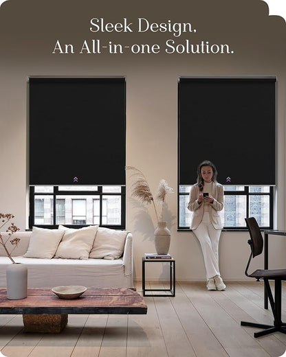 Graywind Smart Roller Shades 100% Blackout Window Blinds with APP Control Customized Automatic Shades for Home and Office(33" Wx72 H,Black)