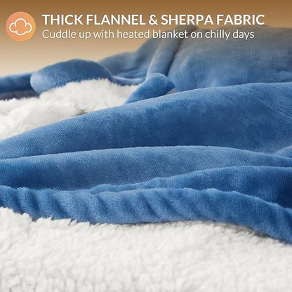 HOMLYNS LuxeHeat Heated Blanket Electric Blanket Twin Size, Soft Flannel Sherpa Heating Blanket with 10 Heat Settings, 1-10 hrs Timer Auto Shut Off (62x84 inches, Blue)