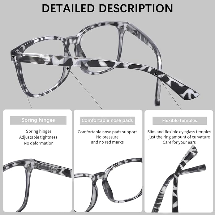 VIDEBLA 5 Pack Blue Light Blocking Reading Glasses,Spring Hinge Readers for Women Men,Anti UV Ray Filter Nerd Eyeglasses