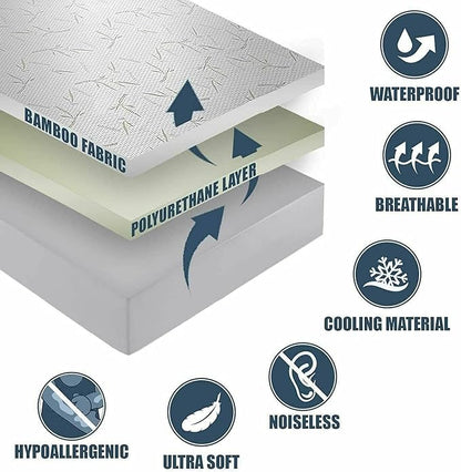 2 Pack Twin XL Bamboo Mattress Protector with Zipper - 100% Waterproof Cooling Mattress Cover - Ultra Soft Jacquard Fabric Breathable Noiseless Mattress Pad Cover - Zippered Mattress Encasement