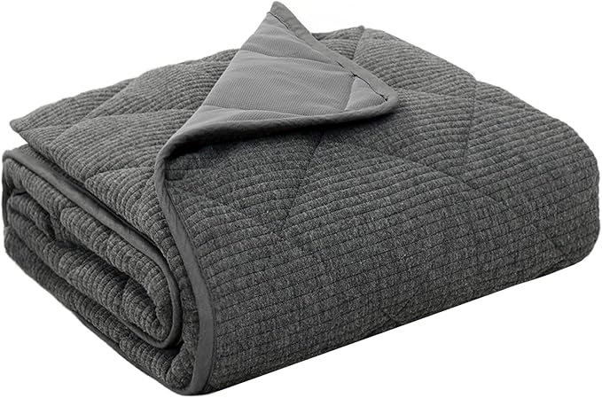 ZonLi 15lbs Weighted Blanket for Adults Sleeping, Double-Sided All Season Reversible 75D Cooling Mesh & Warm Ribbed Microfiber, 60"x80" Grey, Machine Washable