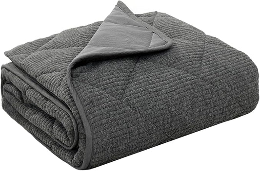 ZonLi 15lbs Weighted Blanket for Adults Sleeping, Double-Sided All Season Reversible 75D Cooling Mesh & Warm Ribbed Microfiber, 60"x80" Grey, Machine Washable