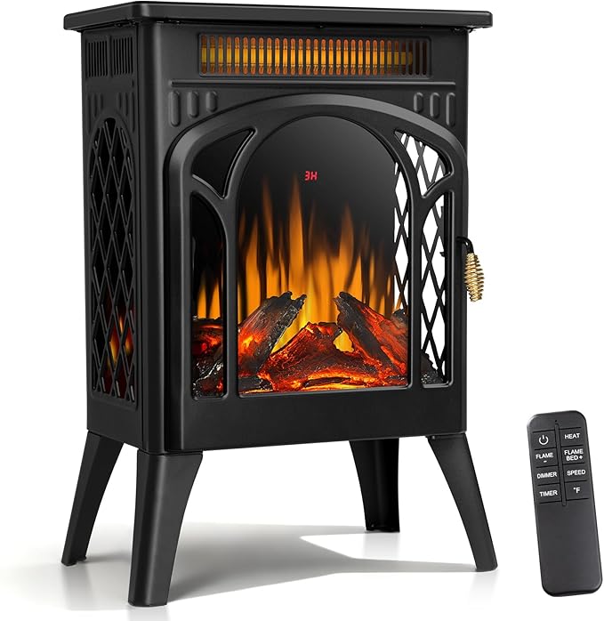 ZAFRO 24" Freestanding Electric Fireplace Stove with Remote, Adjustable Flame Color and Brightness, Fireplace Heater with Thermostat/Timer/Dimmer/Overheat Protection for Bedroom, Living Room(Black)