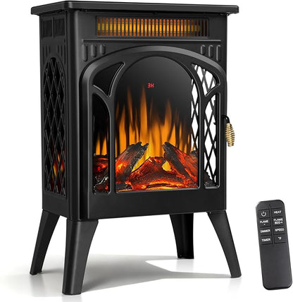 ZAFRO 24" Freestanding Electric Fireplace Stove with Remote, Adjustable Flame Color and Brightness, Fireplace Heater with Thermostat/Timer/Dimmer/Overheat Protection for Bedroom, Living Room(Black)